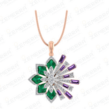 14K Rose Gold Diamond Sunburst Statement Pendant Set Sarafa Bazar India