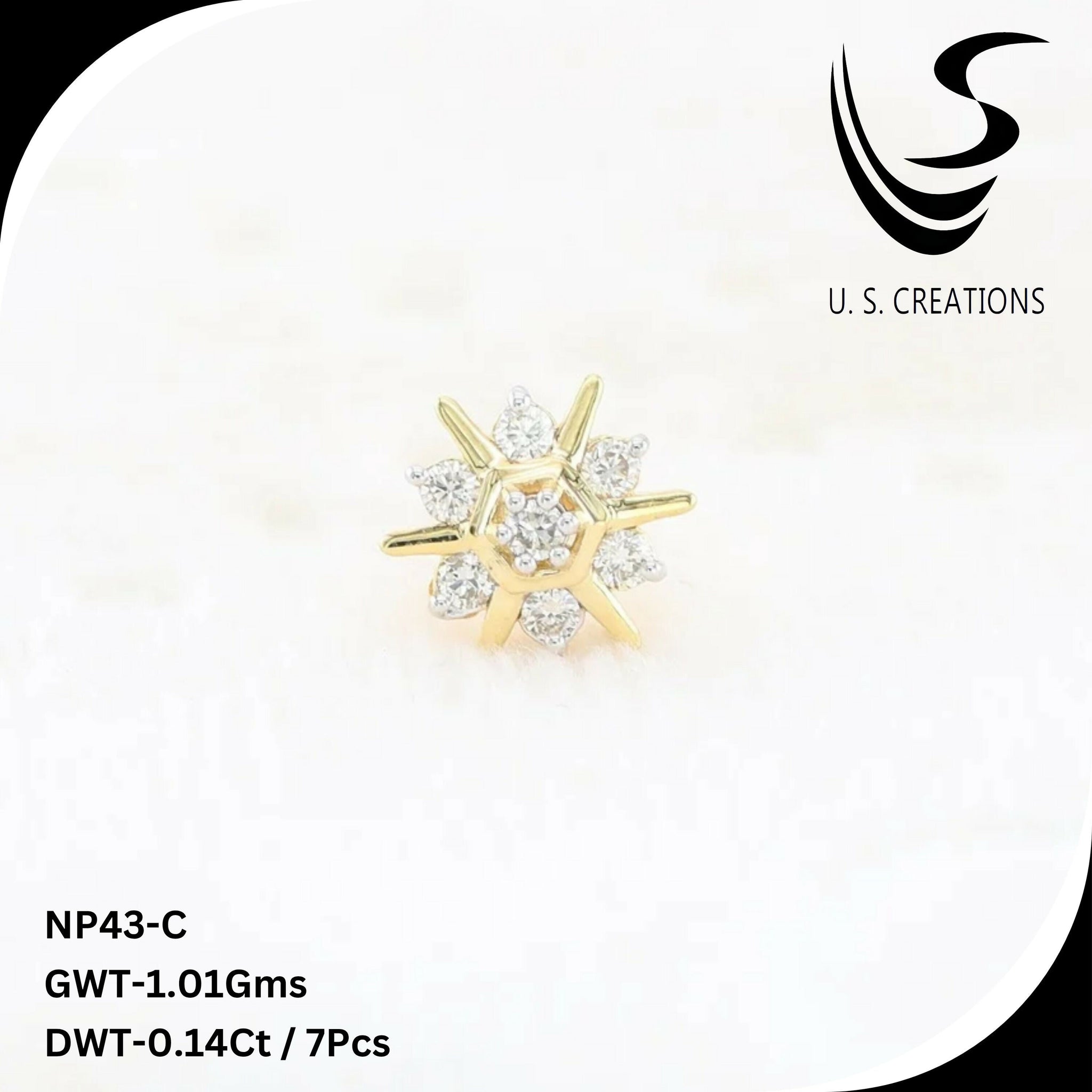 Floral Gold & Diamond Nose Pin -NP-43-C Sarafa Bazar India