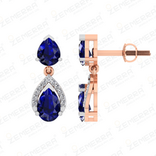 14K Rose Gold Diamond Blue Sapphire Earrings Sarafa Bazar India