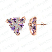 14K Rose Gold Diamond Unique Stud Earrings Sarafa Bazar India