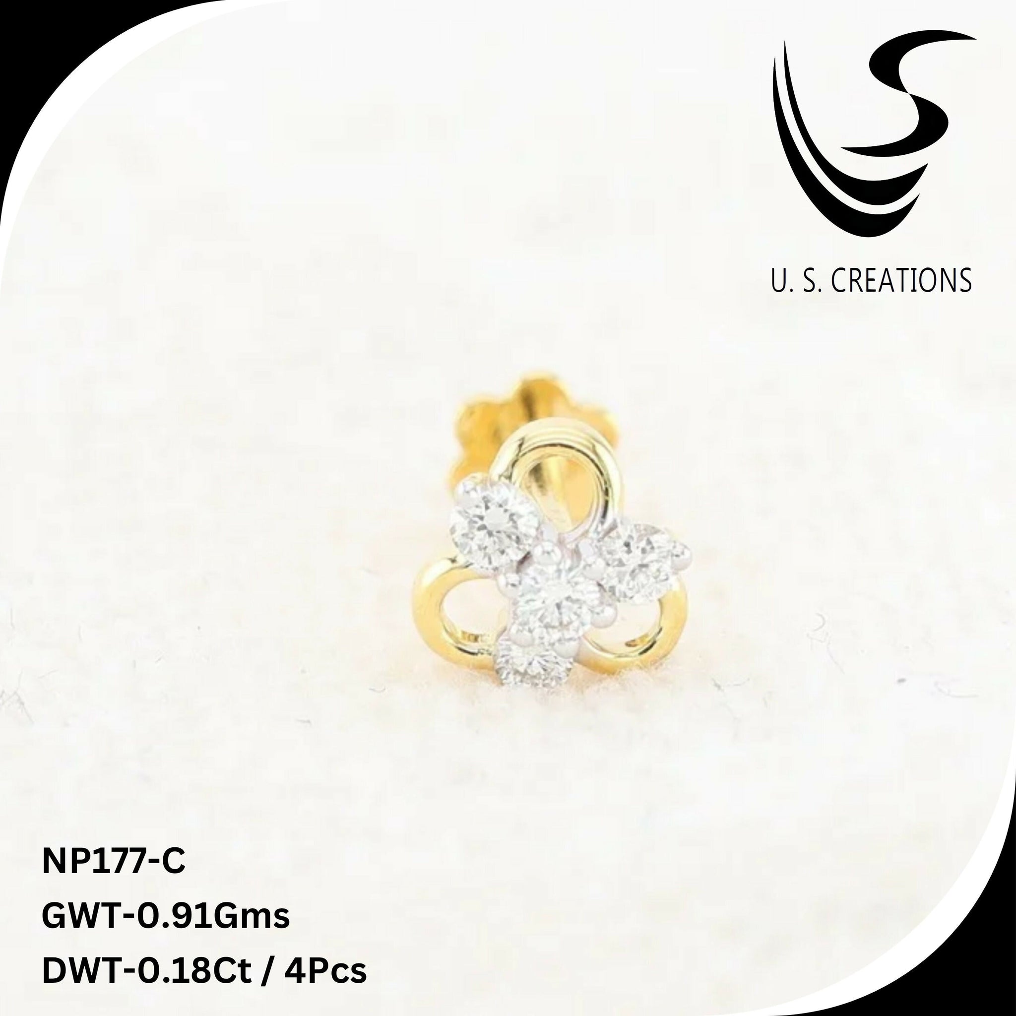 Exquisite Gold & Diamond Nose Pin -NP-177-C Sarafa Bazar India