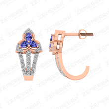 14K Rose Gold Diamond Bali Earring with Blue Pears Stone Sarafa Bazar India