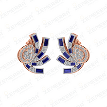 Unique 14K Rose Gold Blue Buguette Stone Diamond Pendant Set Sarafa Bazar India