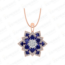 Unique 14K Rose Gold Blue Kite Cut Diamond Pendant Set Sarafa Bazar India