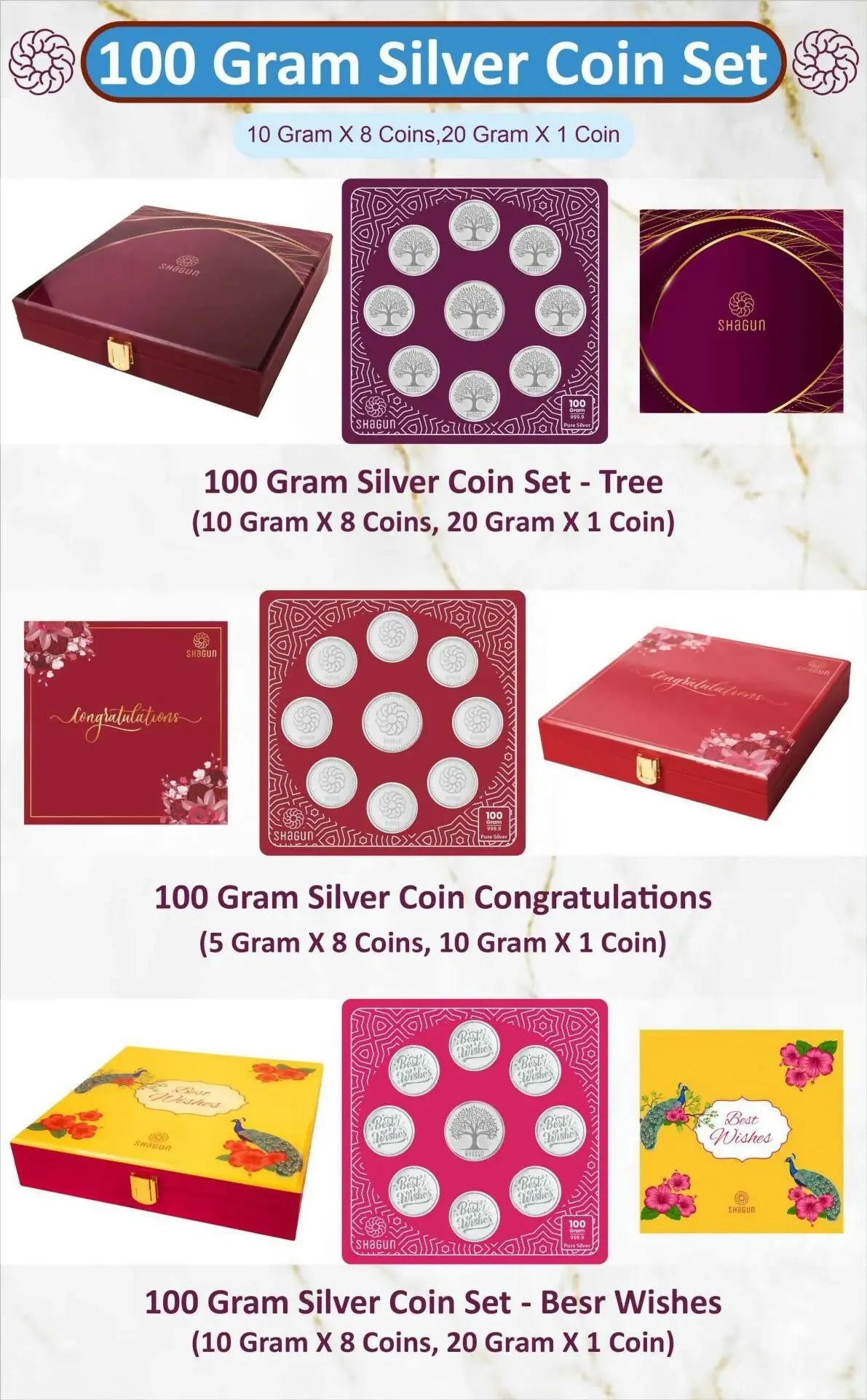 100gm Silver Coin Set Sarafa Bazar India