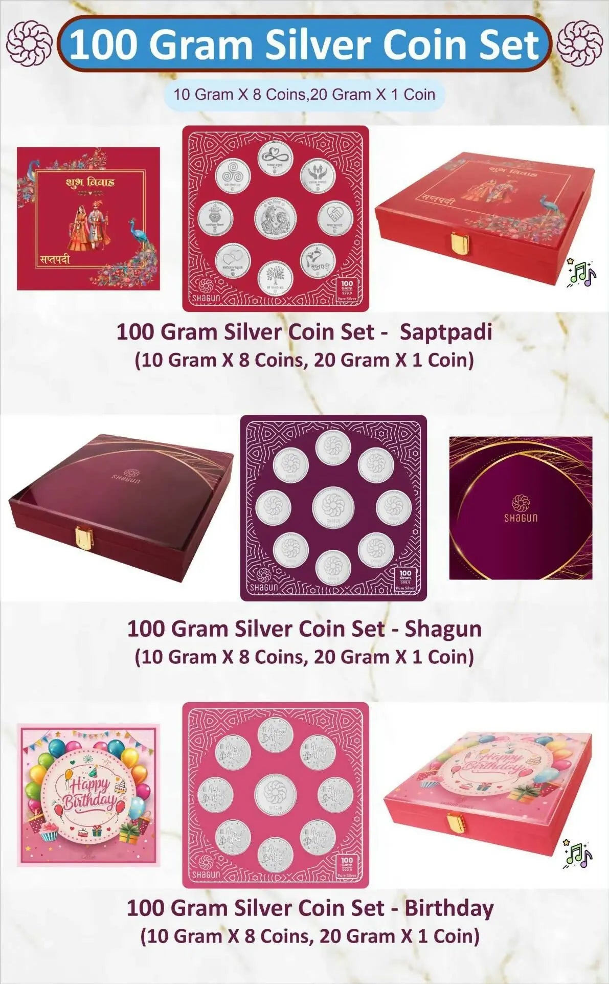 100gm Silver Coin Set Sarafa Bazar India