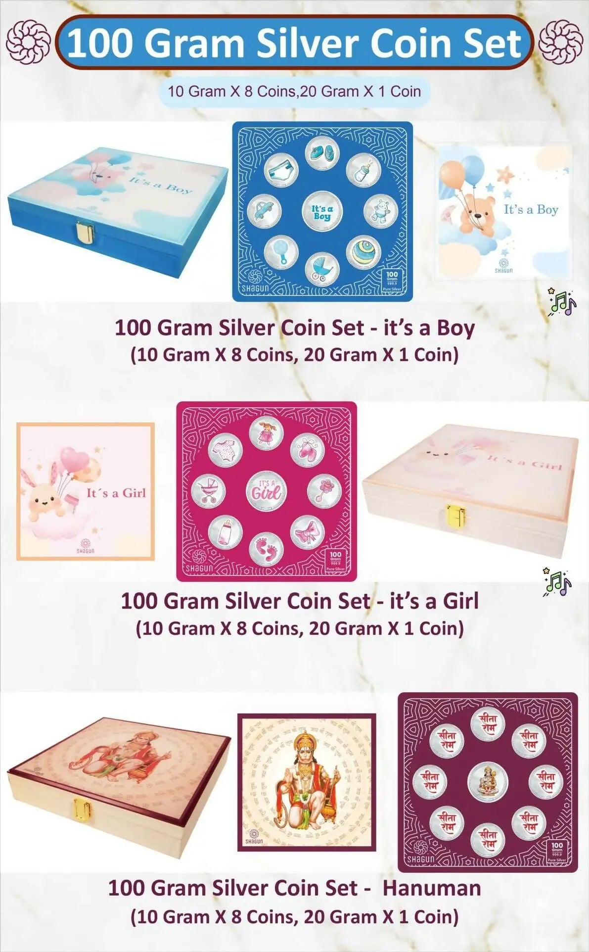 100gm Silver Coin Set Sarafa Bazar India