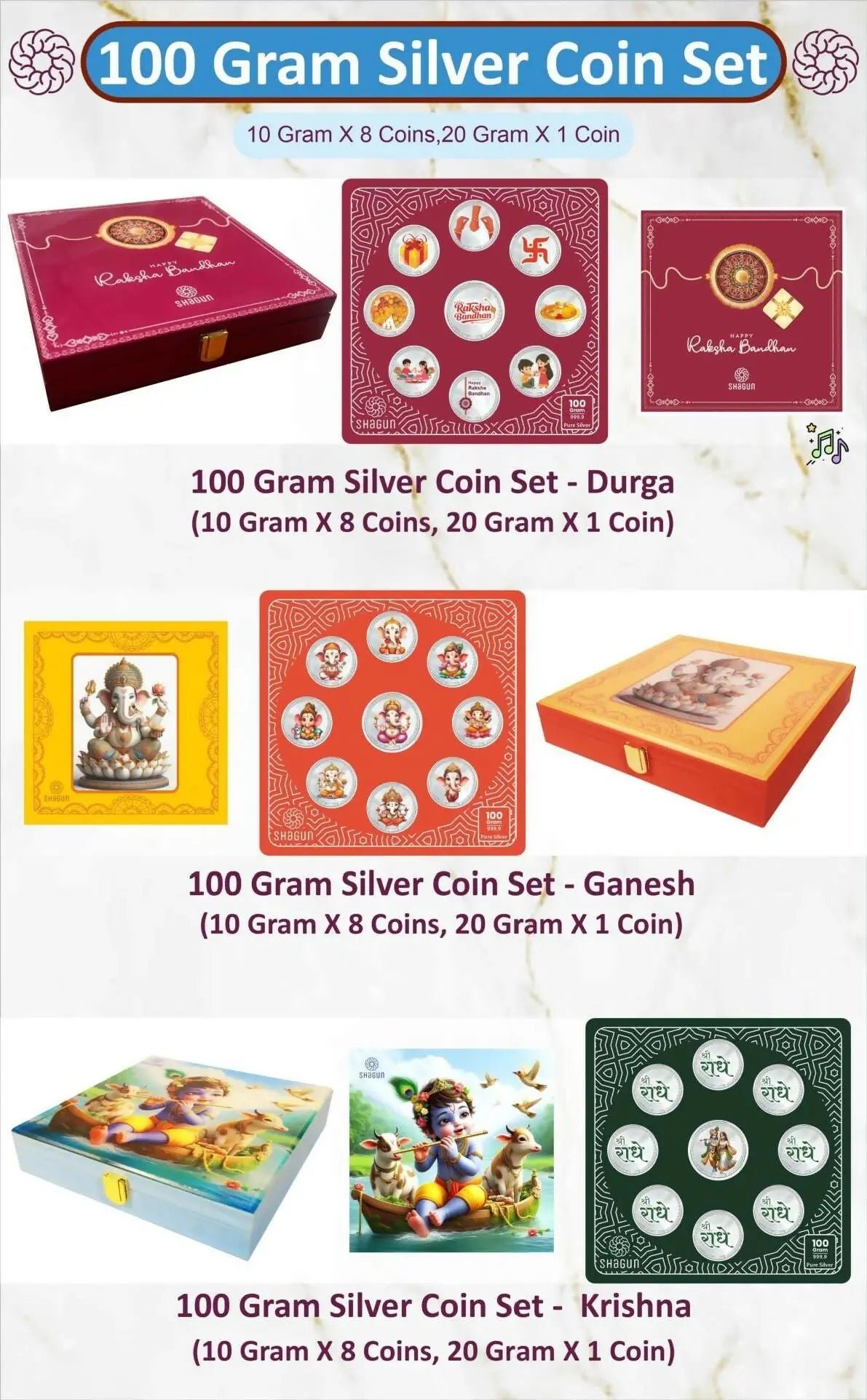 100gm Silver Coin Set Sarafa Bazar India