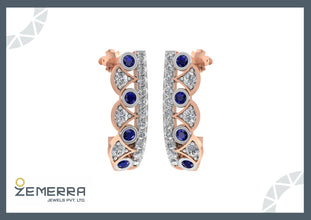 14K Gold Blue Sapphire and Diamond J-hoop Earrings Sarafa Bazar India