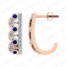 14K Gold Blue Sapphire and Diamond J-hoop Earrings Sarafa Bazar India