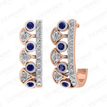 14K Gold Blue Sapphire and Diamond J-hoop Earrings Sarafa Bazar India