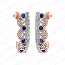14K Gold Blue Sapphire and Diamond J-hoop Earrings Sarafa Bazar India