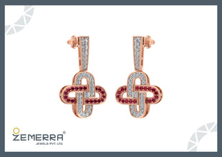 14K Gold Clover Link Diamond Ruby Drop Earrings Sarafa Bazar India