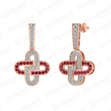 14K Gold Clover Link Diamond Ruby Drop Earrings Sarafa Bazar India