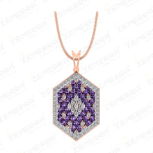 14K Gold Diamond Amethyst Hexagon Geometric Pendant Set Sarafa Bazar India