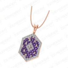 14K Gold Diamond Amethyst Hexagon Geometric Pendant Set Sarafa Bazar India