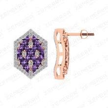 14K Gold Diamond Amethyst Hexagon Geometric Pendant Set Sarafa Bazar India