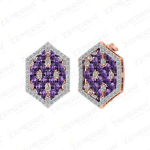 14K Gold Diamond Amethyst Hexagon Geometric Pendant Set Sarafa Bazar India