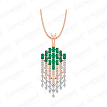 14K Gold Diamond Art Deco Emerald Stone Pendant Set for Women Sarafa Bazar India
