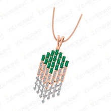 14K Gold Diamond Art Deco Emerald Stone Pendant Set for Women Sarafa Bazar India