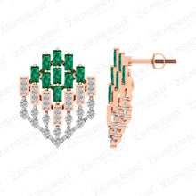 14K Gold Diamond Art Deco Emerald Stone Pendant Set for Women Sarafa Bazar India