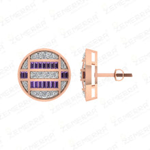 14K Gold Diamond Baguette Stud Earrings With Amethyst Stone Sarafa Bazar India