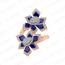 14K Gold Diamond Blue Sapphire Floral Ring For Her Sarafa Bazar India