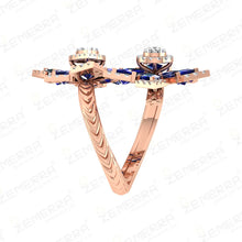 14K Gold Diamond Blue Sapphire Floral Ring For Her Sarafa Bazar India