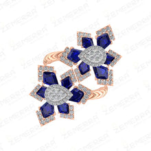 14K Gold Diamond Blue Sapphire Floral Ring For Her Sarafa Bazar India