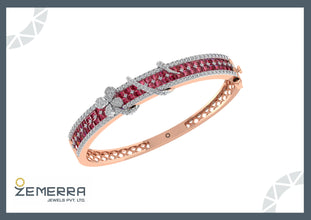 14K Gold Diamond Bracelets With Red Stone Sarafa Bazar India