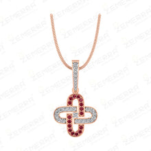 14K Gold Diamond Clover Shape Diamond Ruby Pendant Set Sarafa Bazar India