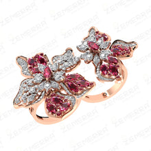 14K Gold Diamond Floral Double Finger Ring New Design Sarafa Bazar India