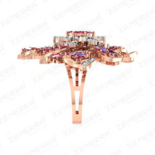 14K Gold Diamond Floral Double Finger Ring New Design Sarafa Bazar India