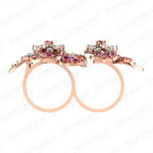 14K Gold Diamond Floral Double Finger Ring New Design Sarafa Bazar India
