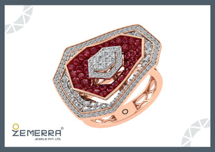 14K Gold Diamond Geometric Design Pendant Set With Red Stones Sarafa Bazar India