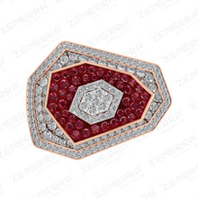 14K Gold Diamond Geometric Design Pendant Set With Red Stones Sarafa Bazar India