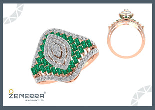 14K Gold Diamond Green Stone Double Halo Engagement Ring Sarafa Bazar India