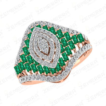 14K Gold Diamond Green Stone Double Halo Engagement Ring Sarafa Bazar India
