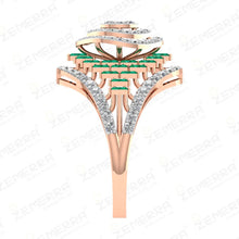 14K Gold Diamond Green Stone Double Halo Engagement Ring Sarafa Bazar India