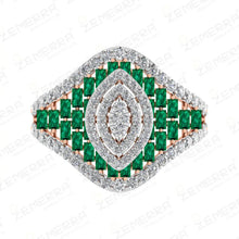 14K Gold Diamond Green Stone Double Halo Engagement Ring Sarafa Bazar India
