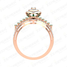 14K Gold Diamond Green Stone Double Halo Engagement Ring Sarafa Bazar India
