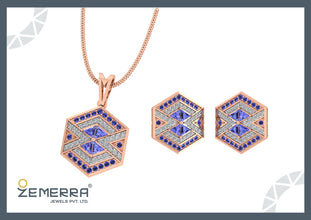14K Gold Diamond Hexagon Shape Pendant With Tanzanite stone Sarafa Bazar India
