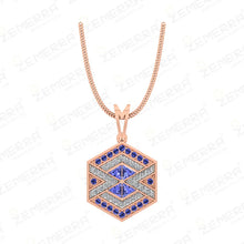 14K Gold Diamond Hexagon Shape Pendant With Tanzanite stone Sarafa Bazar India