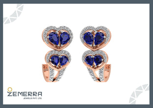 14K Gold Diamond J Shaped Blue Stone Bali
