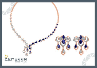 14K Gold Diamond Necklace Set With Blue Sapphire Stone Sarafa Bazar India