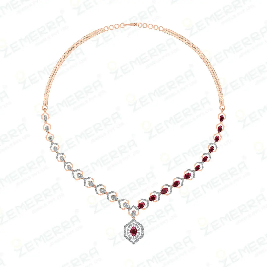 14K Gold Diamond Necklace With Red Stone Sarafa Bazar India