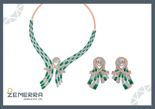 14K Gold Diamond Pendant Set With Green Stone Sarafa Bazar India