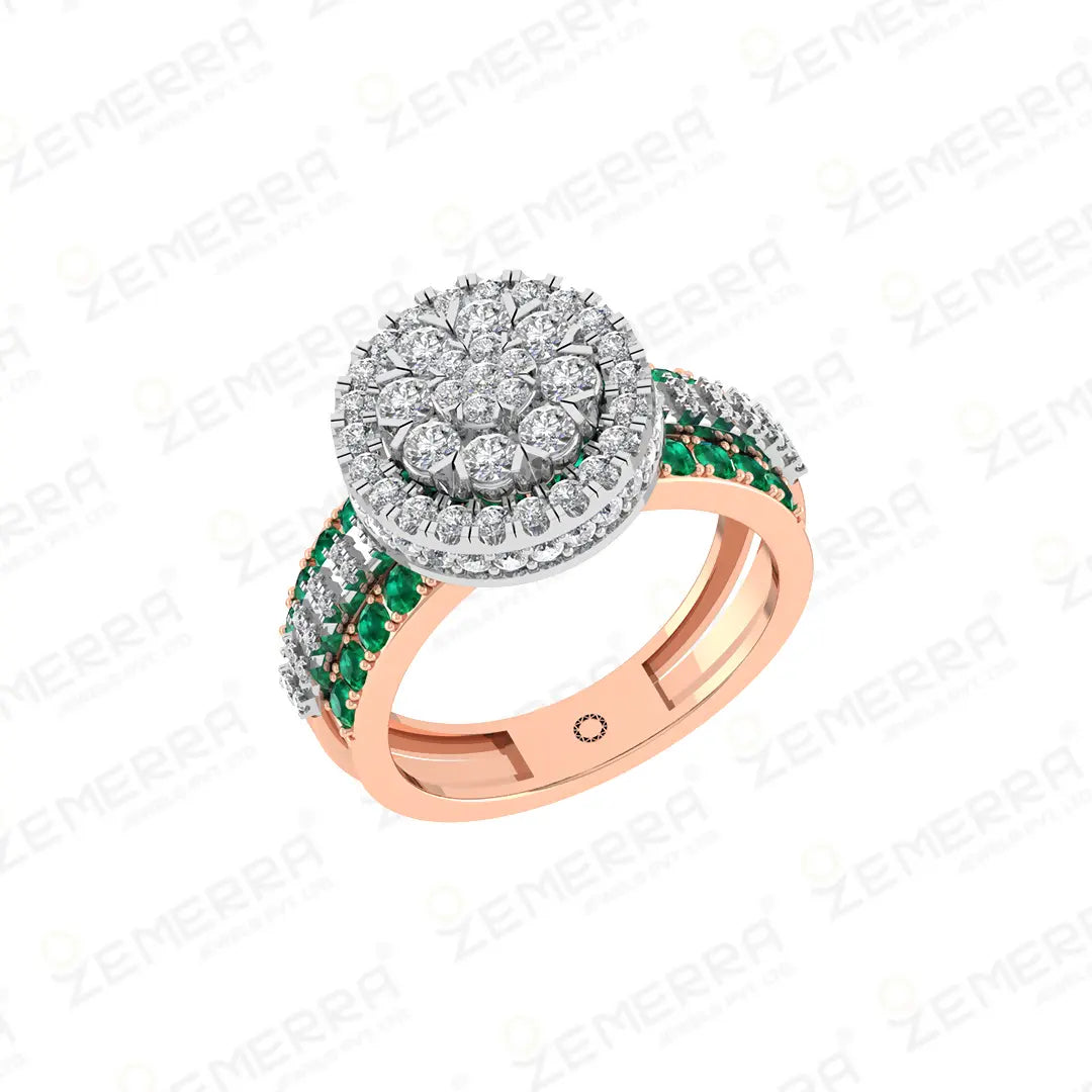 14K Gold Diamond Rings With Green Stone Sarafa Bazar India