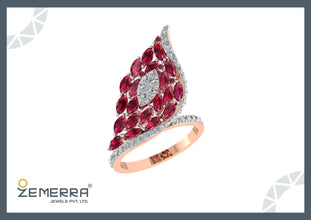 14K Gold Diamond Ruby Leaf Cluster Statement Ring For Women Sarafa Bazar India