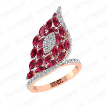 14K Gold Diamond Ruby Leaf Cluster Statement Ring For Women Sarafa Bazar India